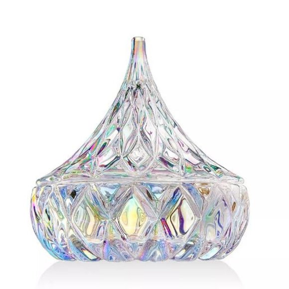 Hershey’s Kisses Crystal Clear Covered Candy Dish Godinger 5" Iridescent Glass - Picture 1 of 5